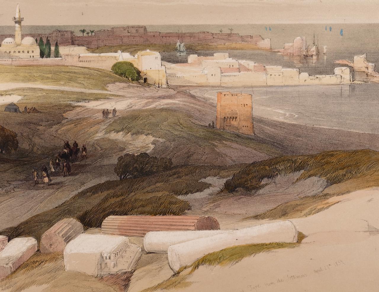 Tyre, From the Isthmus: Roberts' 19th C. Hand-colored Lithograph - Beige Interior Print by David Roberts