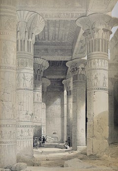 Unter dem großen Portikus, Philae Ägypten: Original-Lithographie aus dem 19. Jahrhundert von D. Roberts