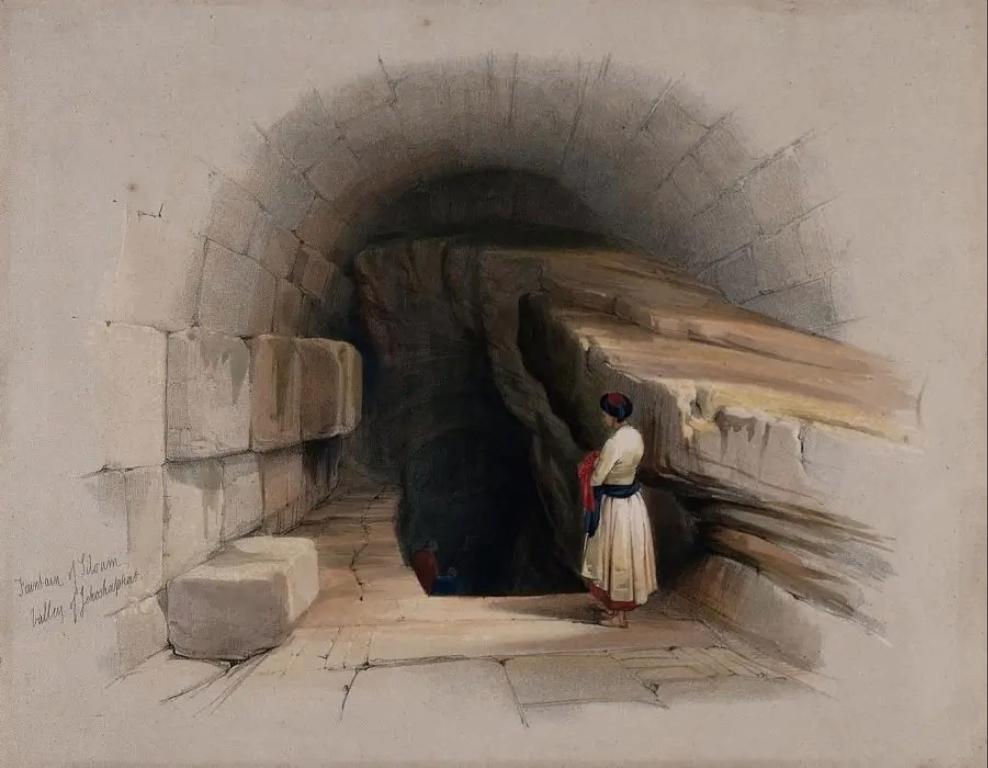 David Roberts Landscape Print – Upper Fountain of Siloam