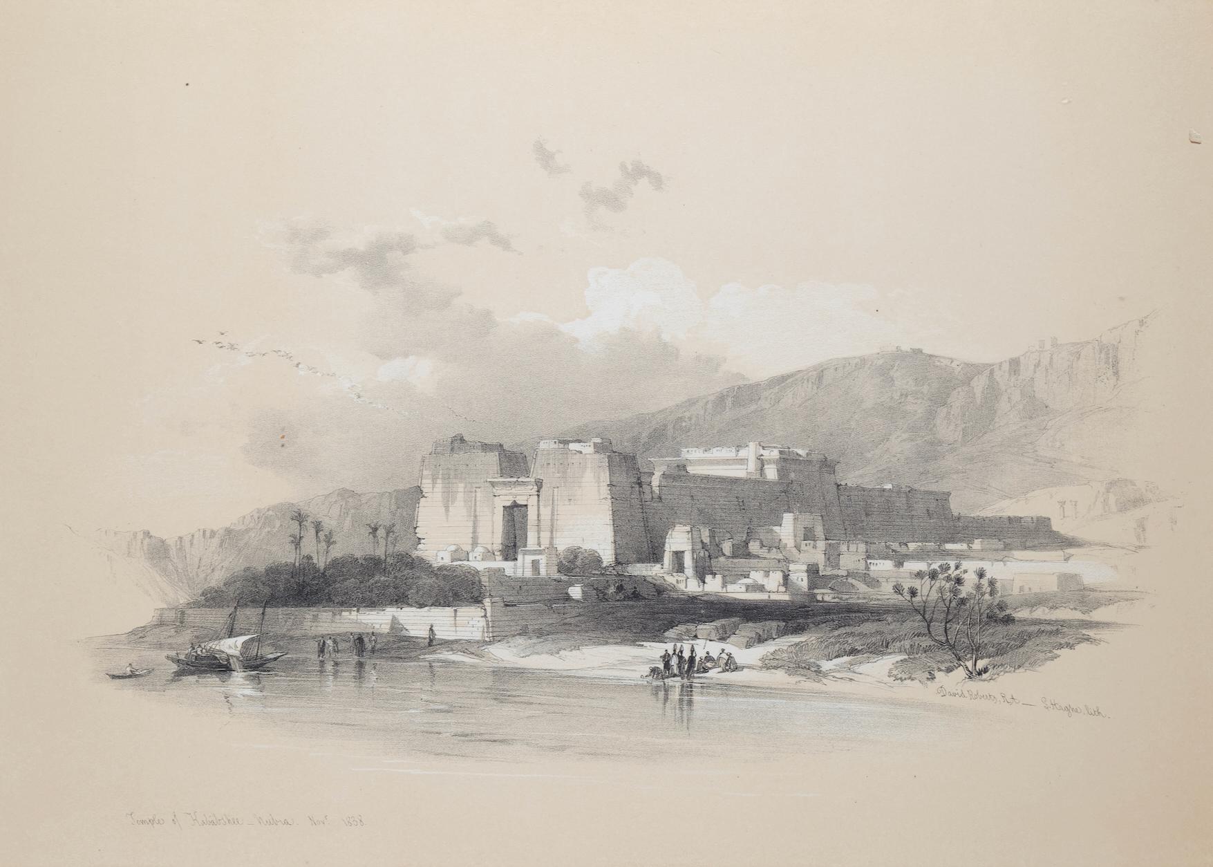 View of Temple Kalabshee, Nubia: Original 19th C. Lithograph by D. Roberts