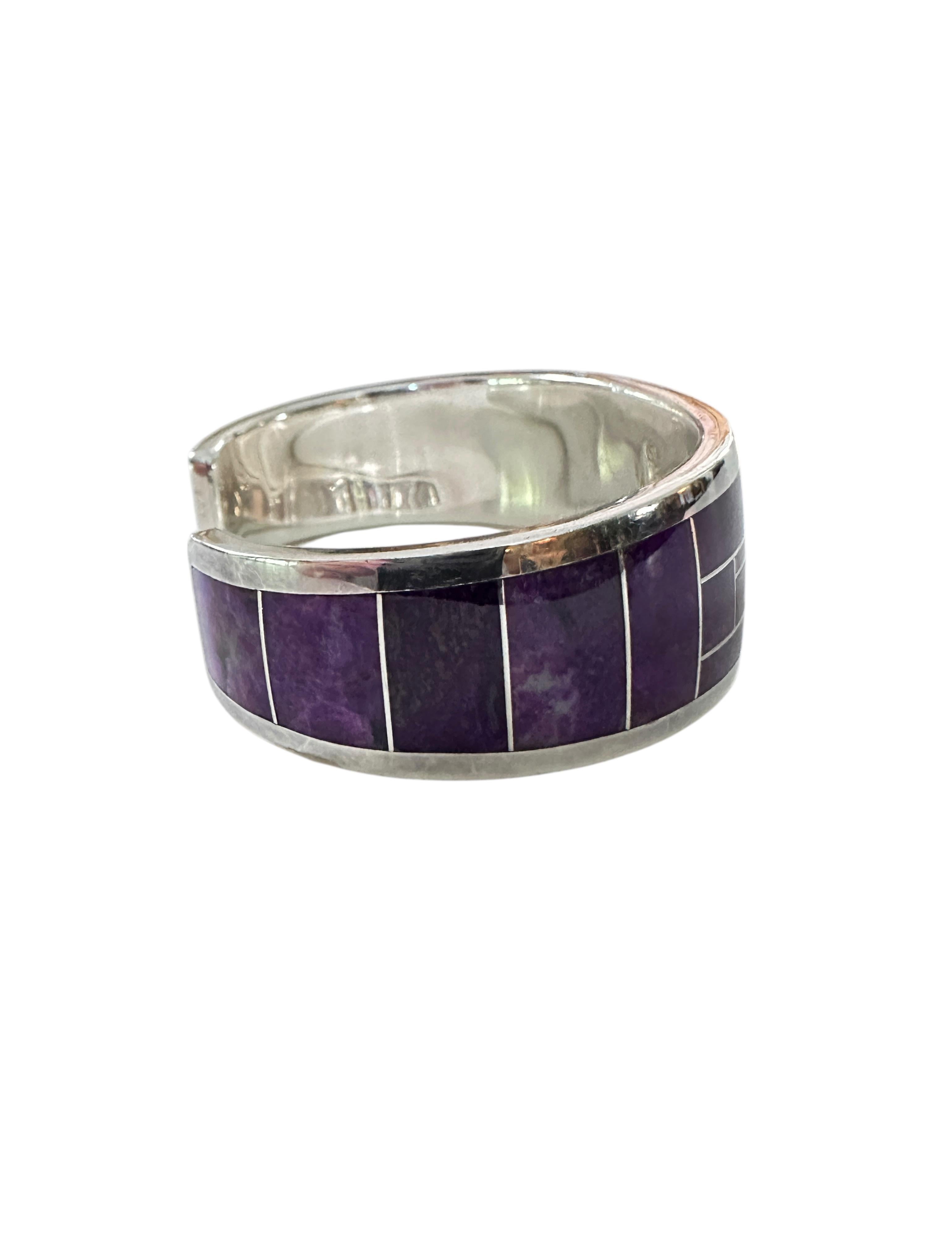 David Rosales Navajo Inlaid Purple Sugilite Thick Sterling Silver Cuff Bracelet 1