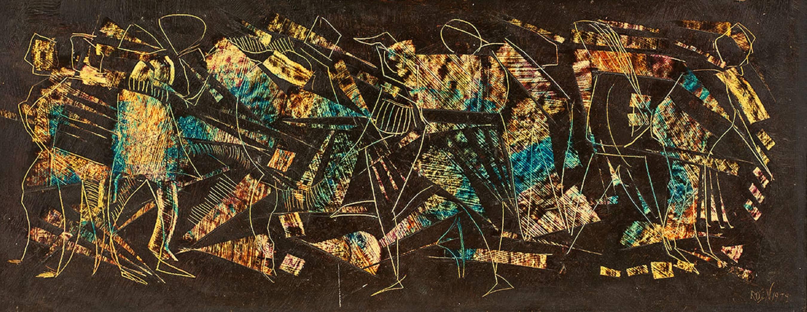 Tanzende Figuren, Öl auf Karton – Painting von David Rosen (b.1912)
