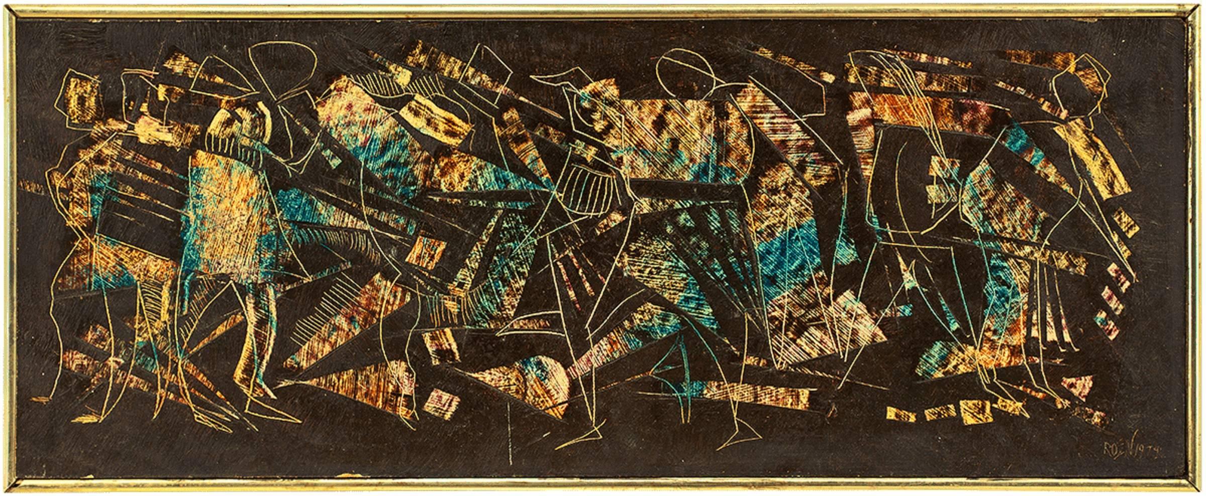 David Rosen (b.1912) Figurative Painting – Tanzende Figuren, Öl auf Karton