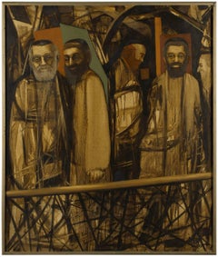 Sanctuary, Modernist Judaica Scene Oil Painting