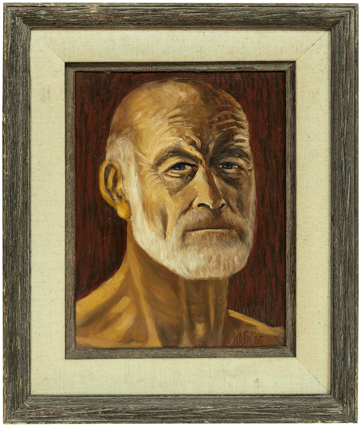 Portrait Painting David Rosen (b.1912) - Self Portrait, portrait moderniste de l'artiste