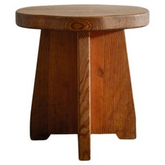 David Rosén "Berga" Pine Wood Stool Produced by Nordiska Kompaniet Sweden, 1940s