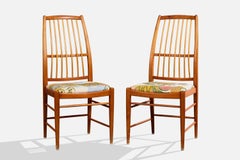 David Rosén, Dining Room Chairs, Beech, Fabric, Sweden, 1950s