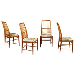 David Rosén, Dining Room Chairs, Beech, Fabric, Sweden, 1950s