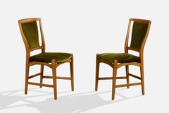 David Rosén, Dining Room Chairs, Wood, Velvet, Sweden, 1960s