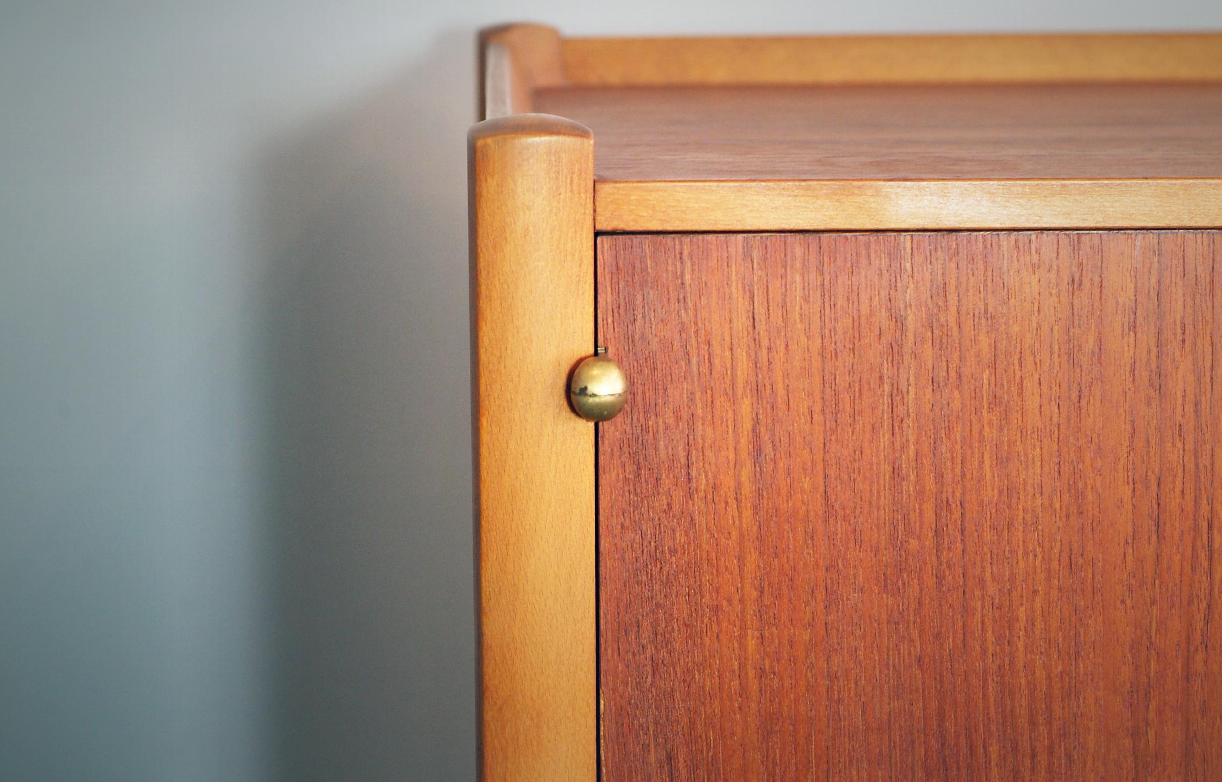 Swedish David Rosén Highboard Cabinet Beech Teak Brass Nordiska, Sweden