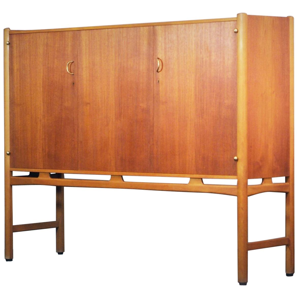 David Rosén Highboard Cabinet Beech Teak Brass Nordiska, Sweden