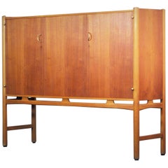 David Rosén Highboard Cabinet Beech Teak Brass Nordiska, Sweden