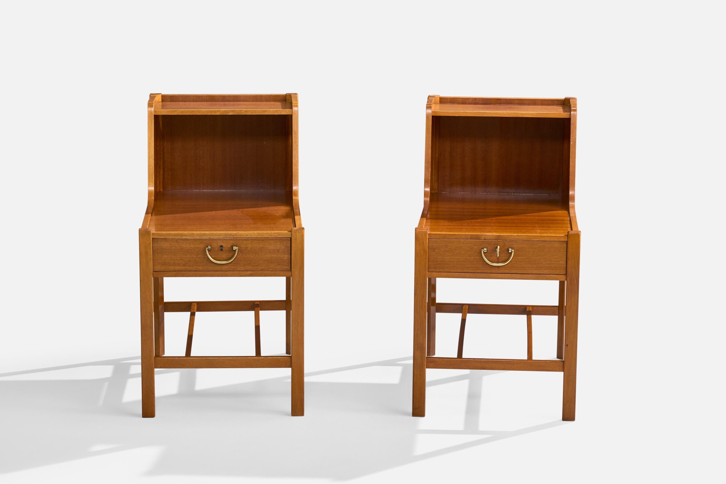 David Rosèn, Nighstands, Wood, Brass, Sweden, 1950s For Sale 1