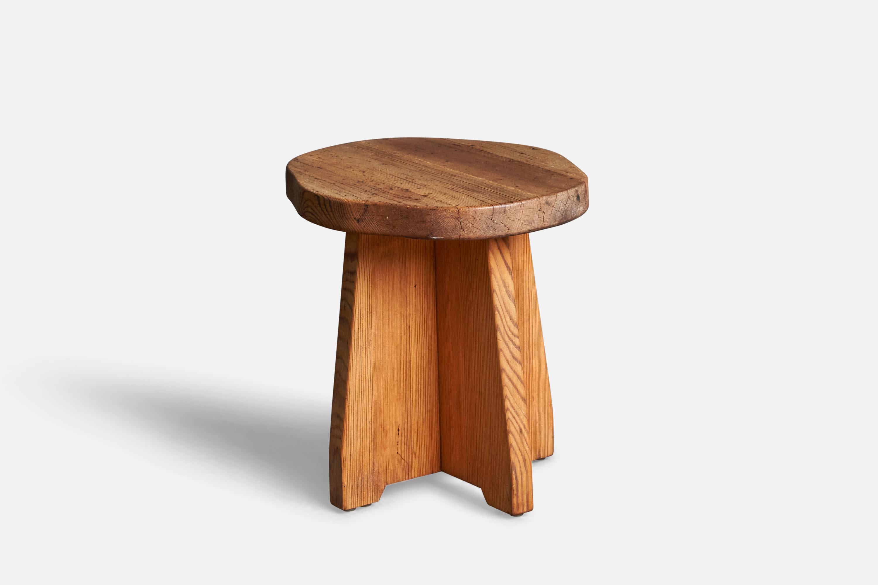 A solid pine stool, designed by David Rosén and produced by Nordiska Kompaniet, c. 1940s.