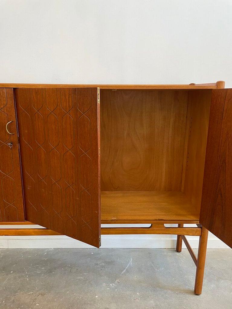 Mid-Century Modern David Rosen Teak Wood Hand Etched Sideboard