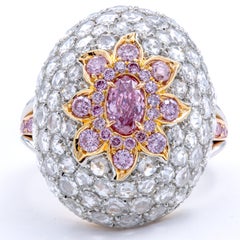 David Rosenberg 0.37 Carat Oval Fancy Purple Pink GIA Dome Flower Diamond Ring