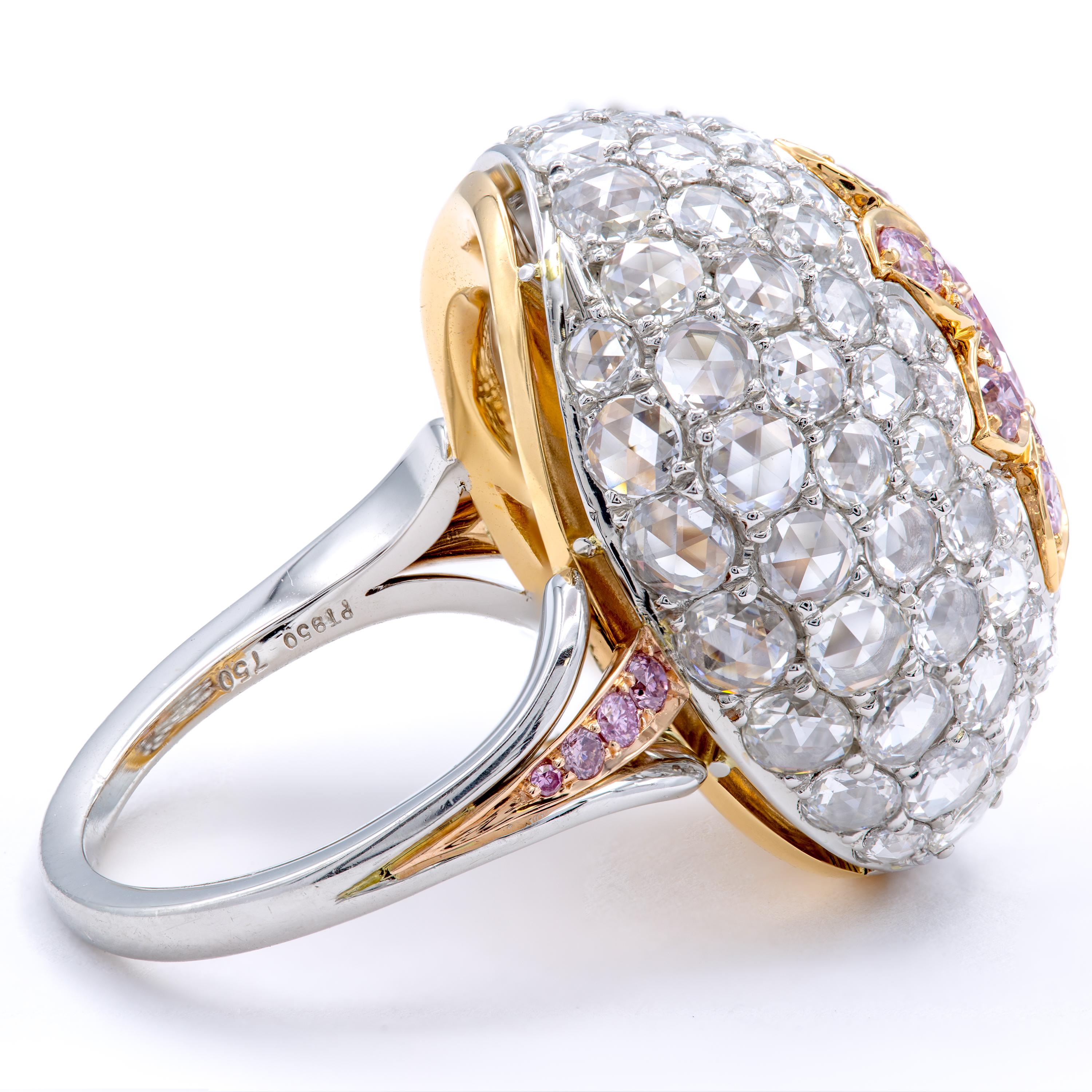 Modern David Rosenberg 0.37 Carat Oval Fancy Purple Pink GIA Dome Flower Diamond Ring For Sale