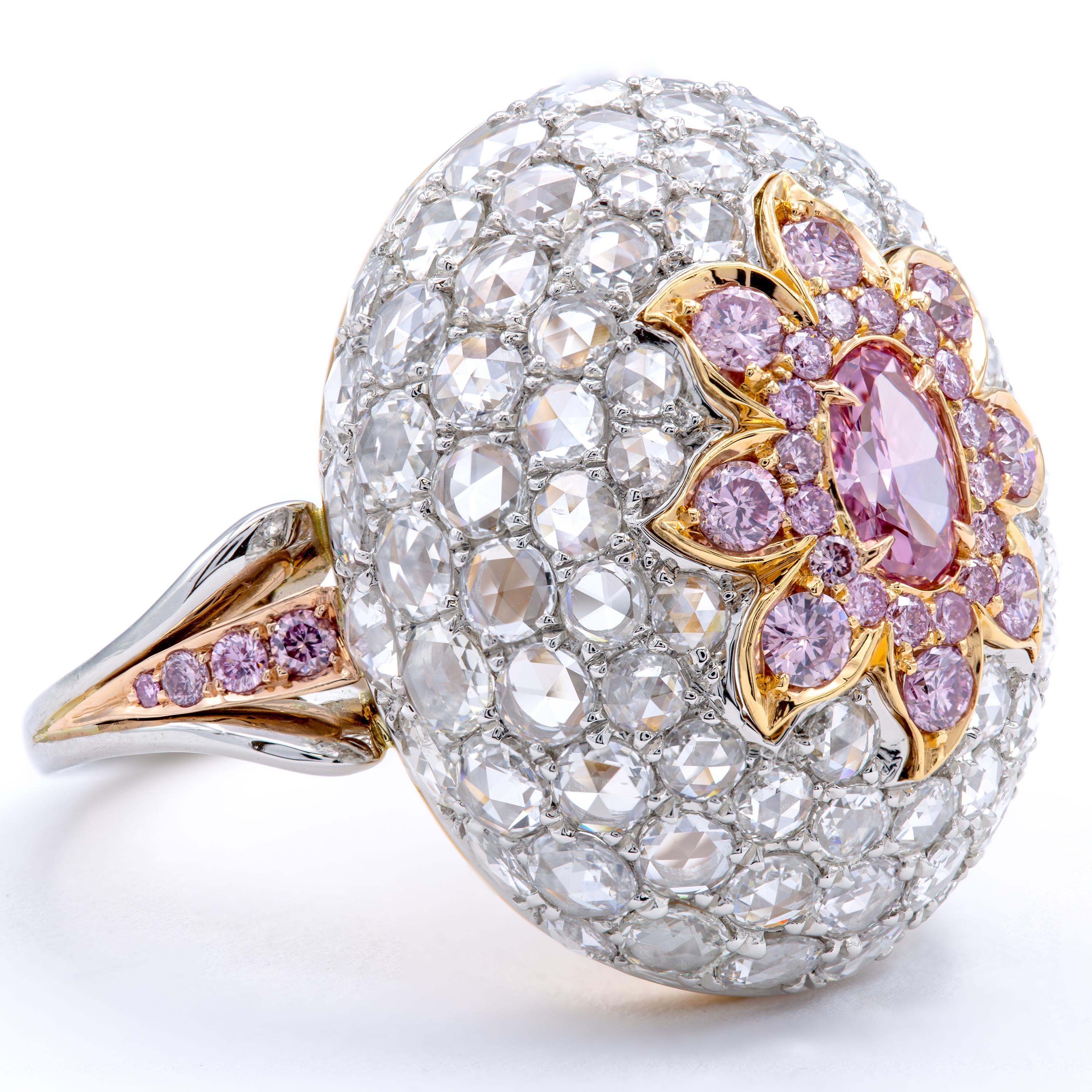 Oval Cut David Rosenberg 0.37 Carat Oval Fancy Purple Pink GIA Dome Flower Diamond Ring For Sale