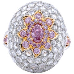 David Rosenberg 0.37 Carat Oval Fancy Purple Pink GIA Dome Flower Diamond Ring