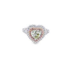David Rosenberg 1.00 Carat Heart Shape Fancy Green Yellow GIA Diamond Ring