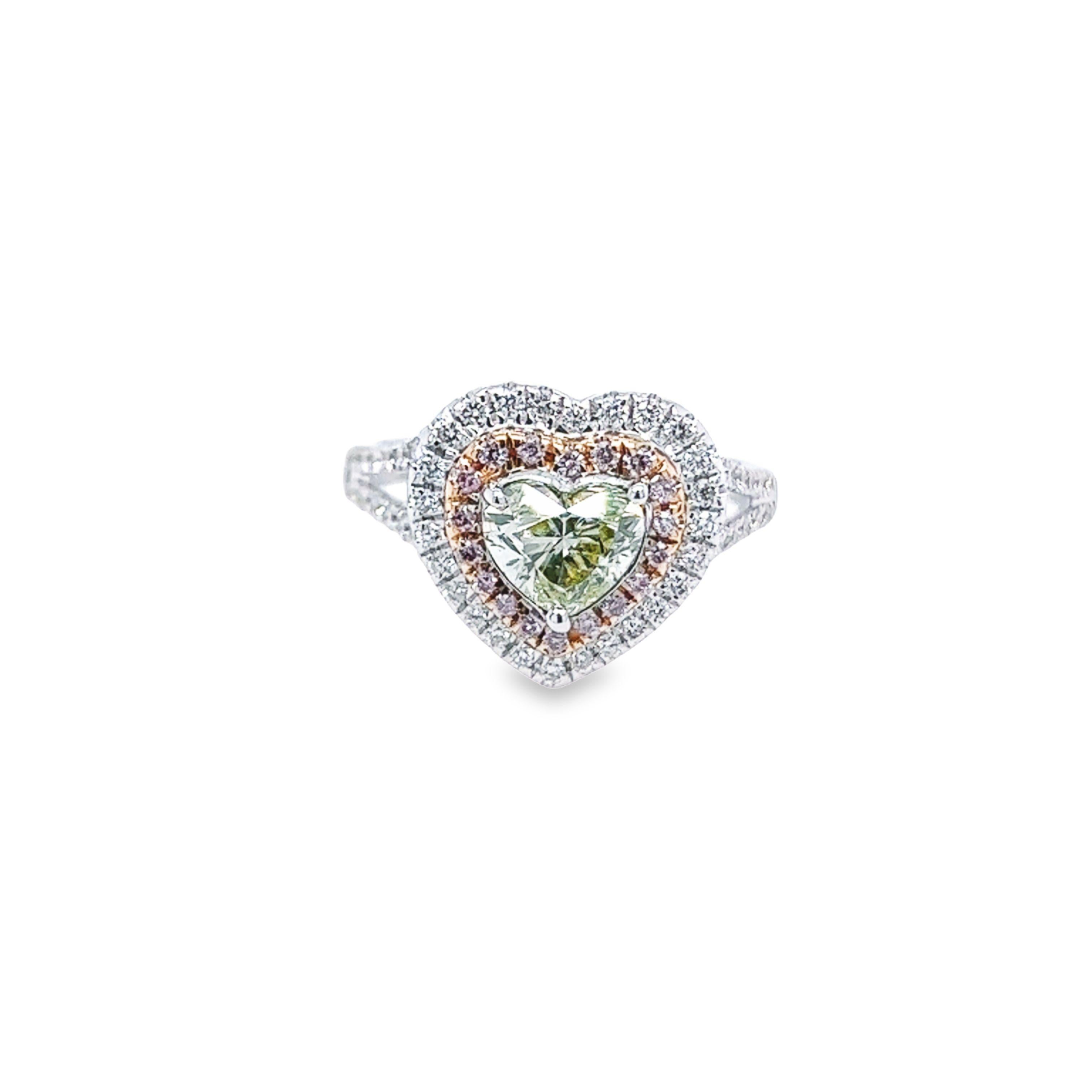 Moderne David Rosenberg, bague en forme de cœur en diamant jaune vert fantaisie de 1,00 carat certifié GIA en vente