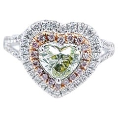 Used David Rosenberg 1.00 Carat Heart Shape Fancy Green Yellow GIA Diamond Ring