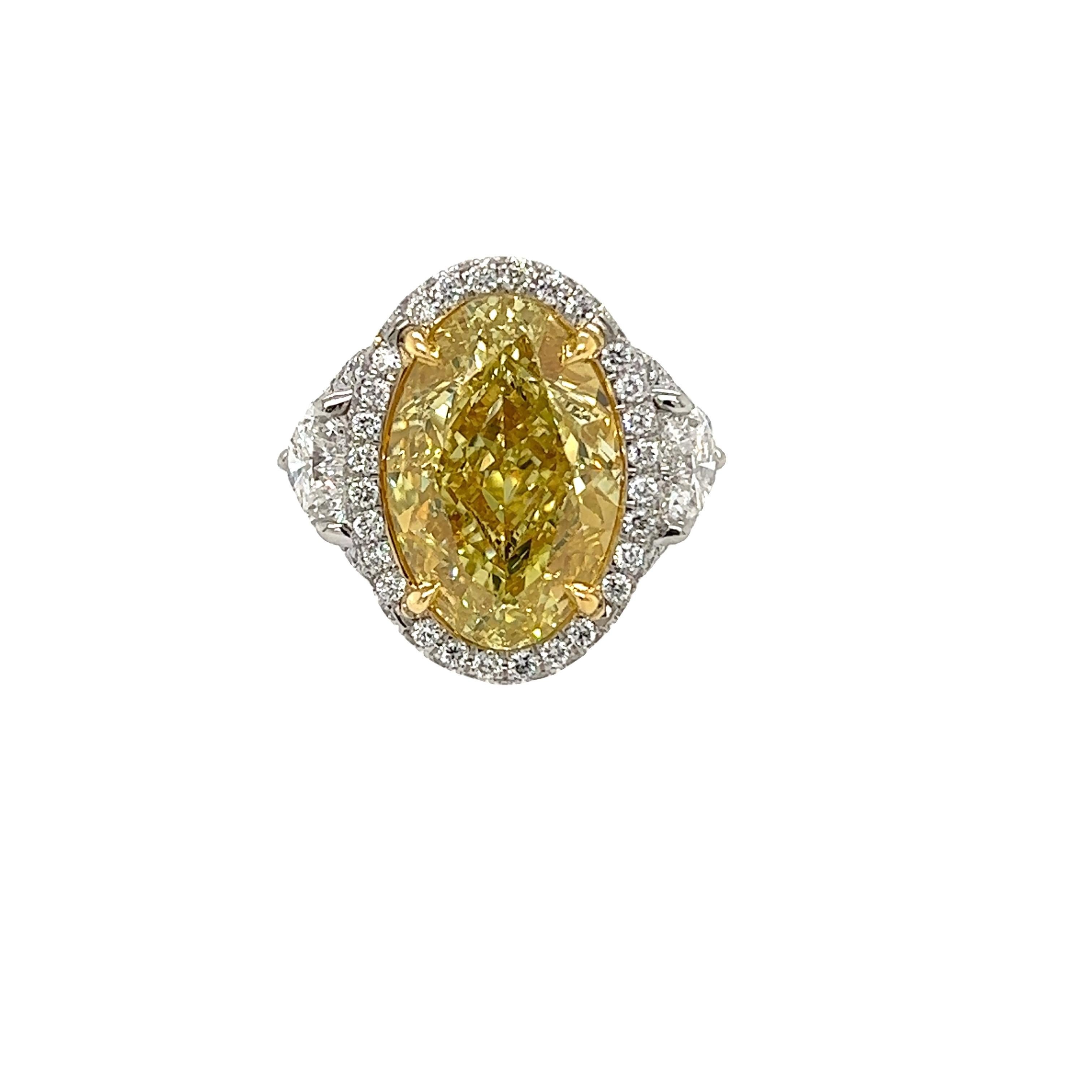 David Rosenberg 10.01 Ct Oval Fancy Yellow VS2 GIA Diamond Engagement Ring For Sale 1