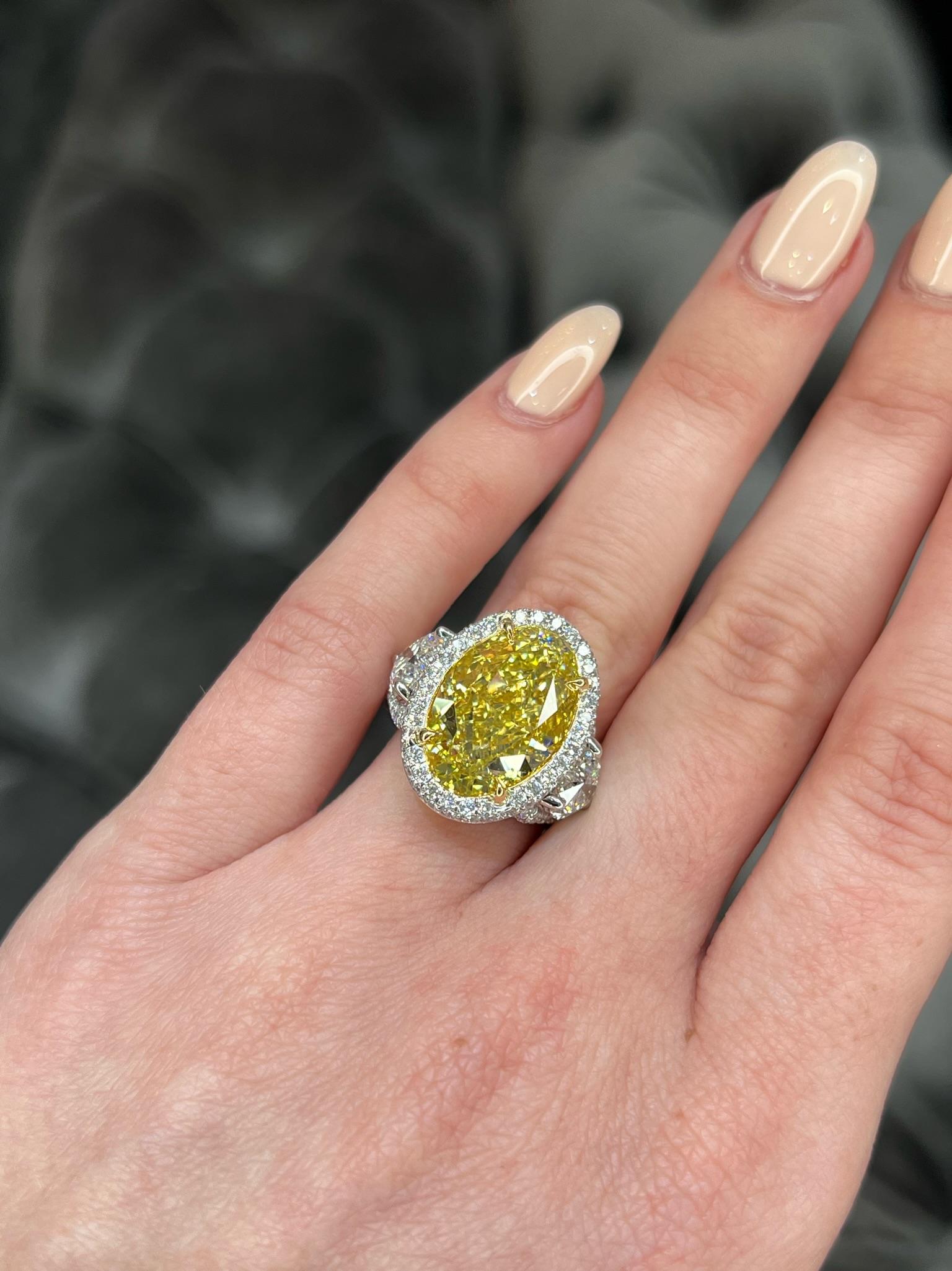 David Rosenberg 10.01 Ct Oval Fancy Yellow VS2 GIA Diamond Engagement Ring For Sale 2