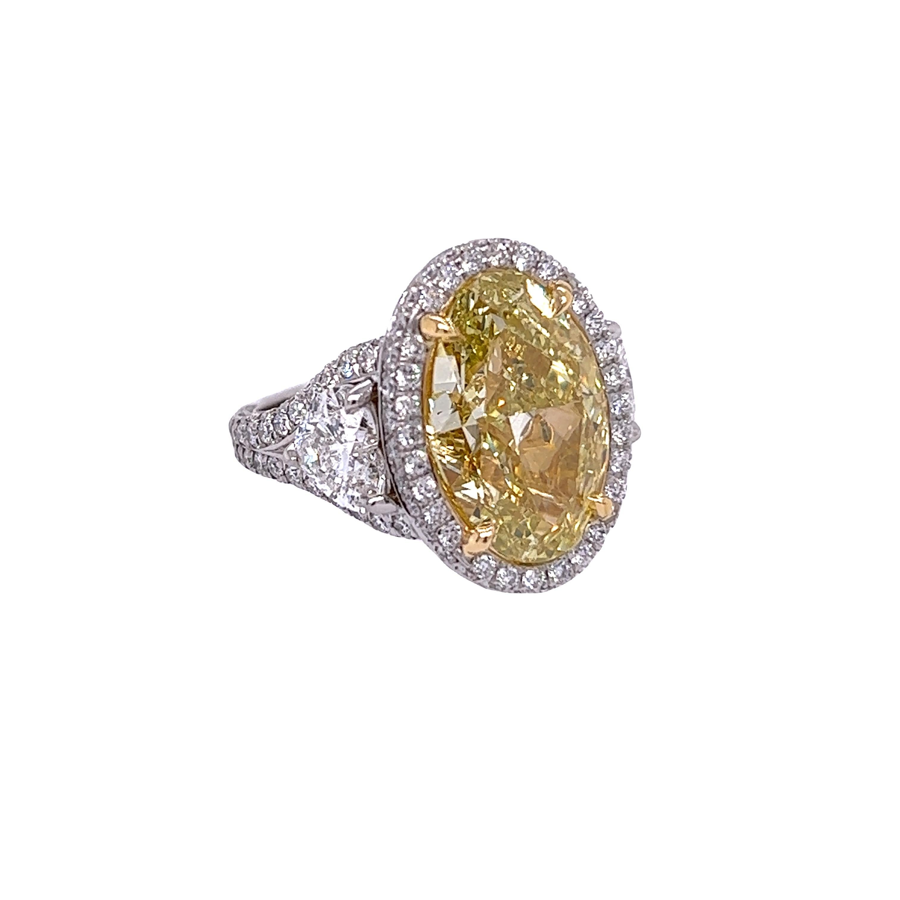 David Rosenberg 10.01 Ct Oval Fancy Yellow VS2 GIA Diamond Engagement Ring In New Condition For Sale In Boca Raton, FL