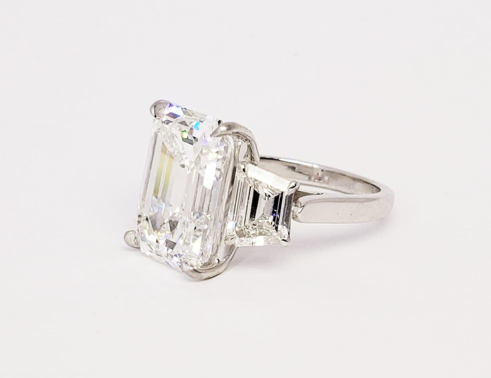 Rosenberg Diamonds & Co. 10.02 carat Emerald cut F color VVS2 clarity is accompanied by a GIA certificate. This spectacular collection color Emerald cut diamond is a classic staple of royal elegance. This Emerald cut is set in a handmade platinum