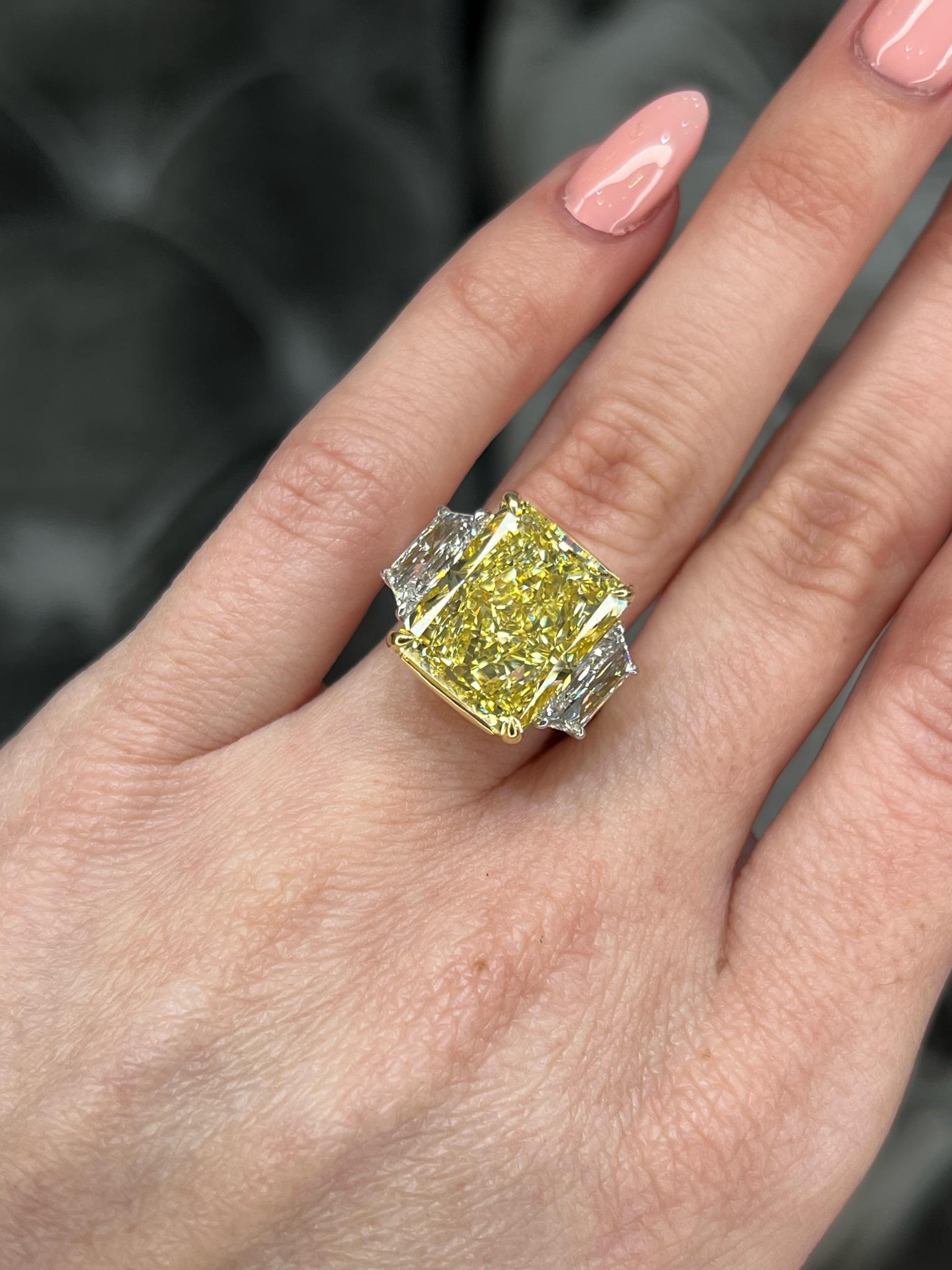 David Rosenberg 10.03 Carat Radiant Fancy Yellow VS2 GIA Diamond Engagement Ring For Sale 6