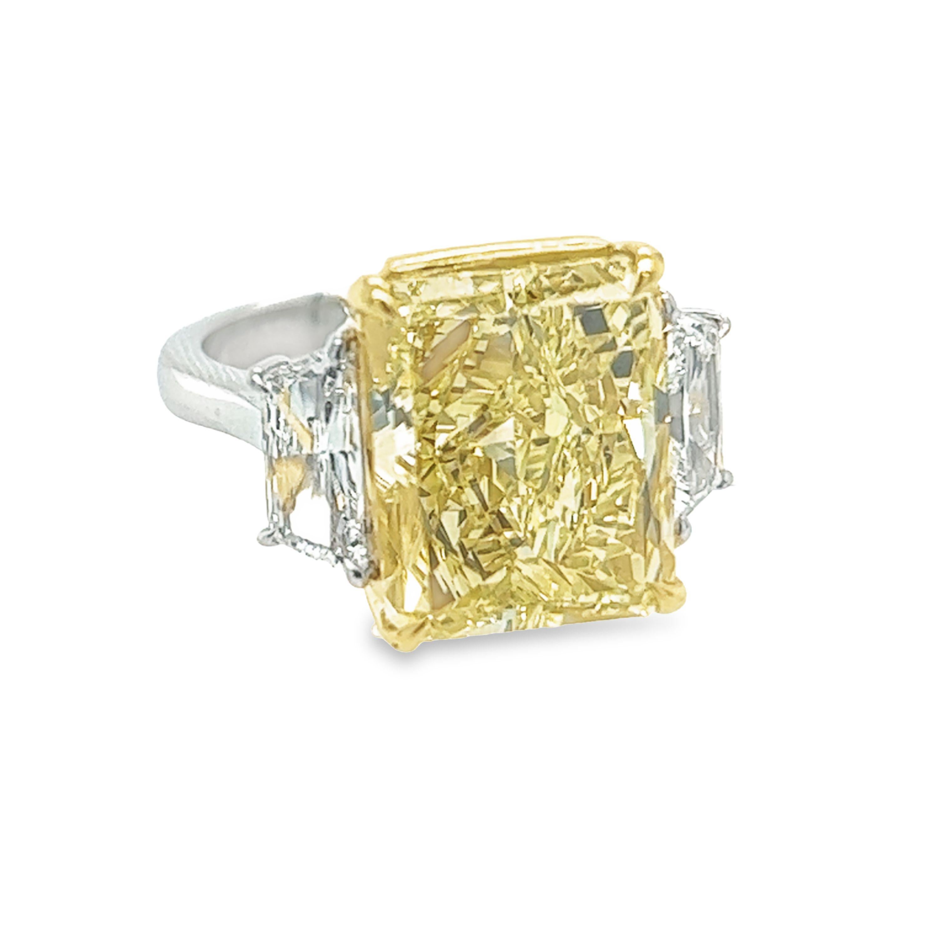 Radiant Cut David Rosenberg 10.03 Carat Radiant Fancy Yellow VS2 GIA Diamond Engagement Ring For Sale