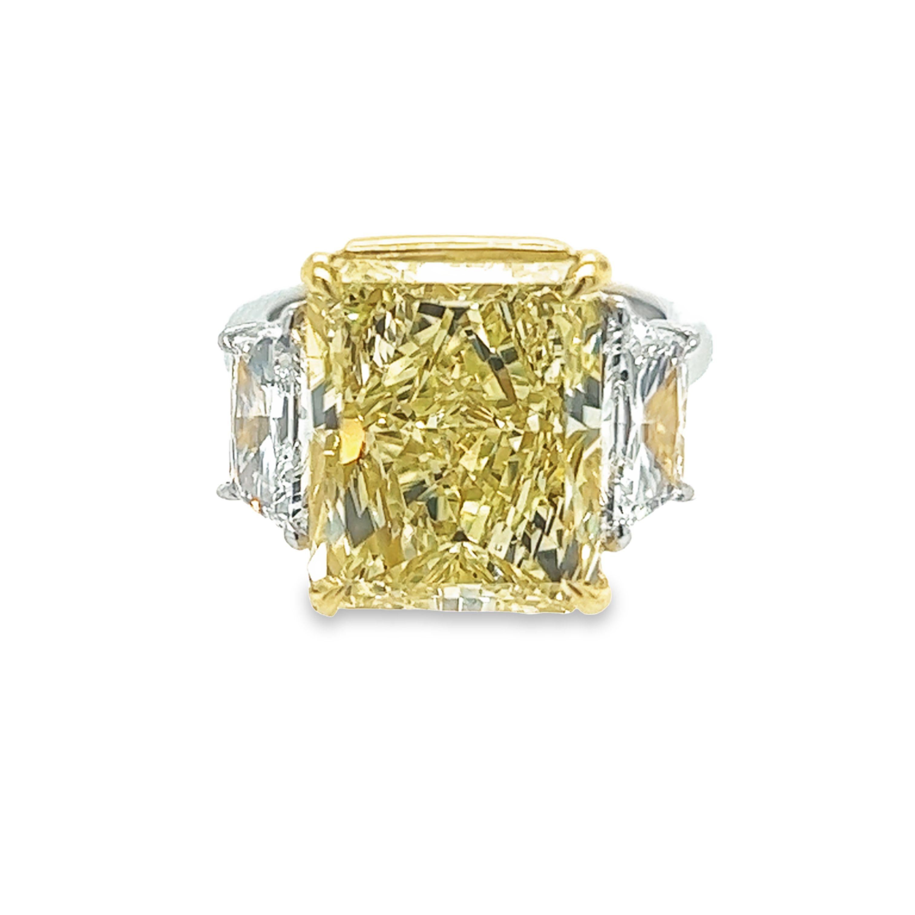 David Rosenberg 10.03 Carat Radiant Fancy Yellow VS2 GIA Diamond Engagement Ring In New Condition For Sale In Boca Raton, FL