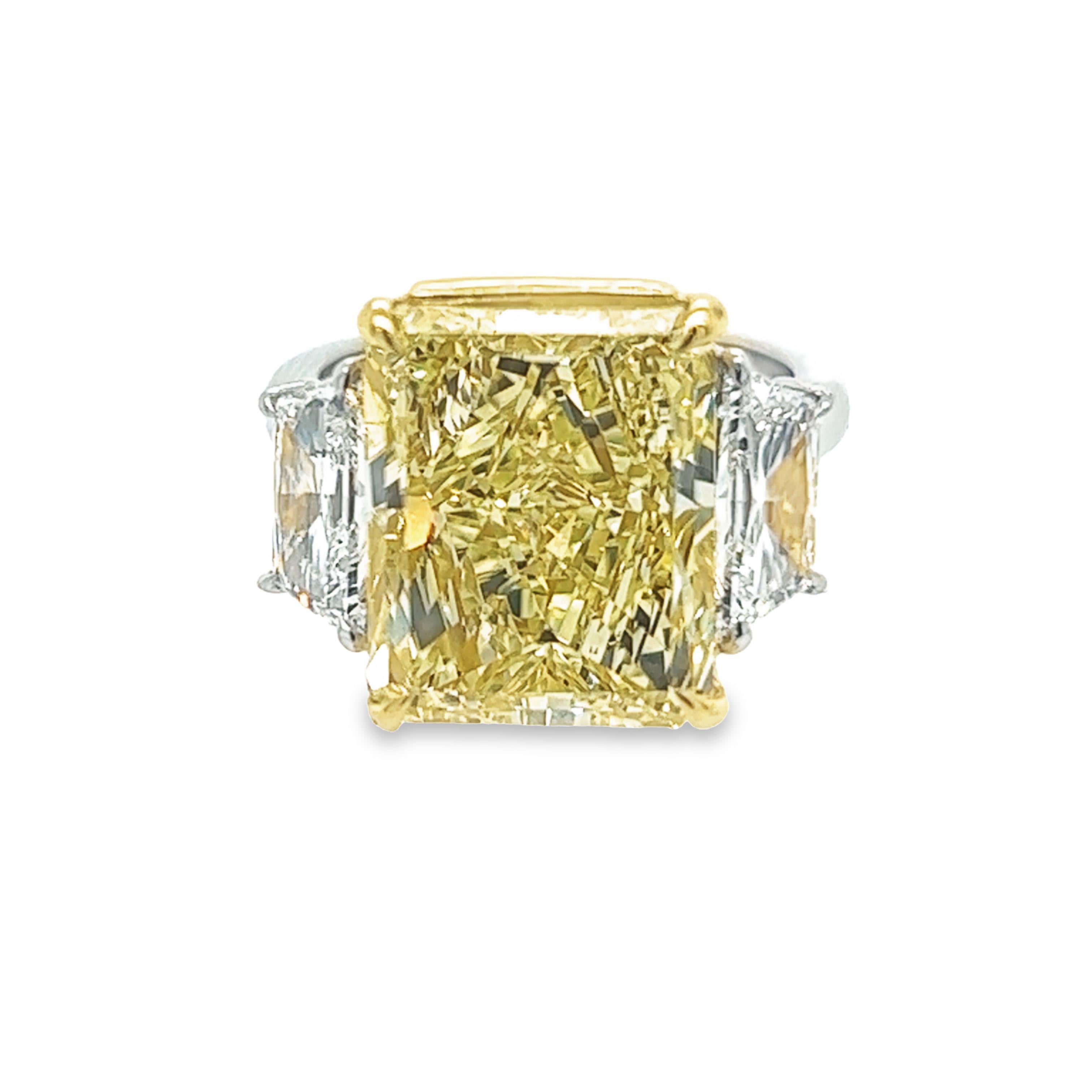 Women's David Rosenberg 10.03 Carat Radiant Fancy Yellow VS2 GIA Diamond Engagement Ring For Sale