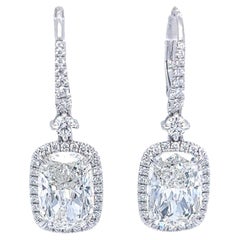 David Rosenberg 10.04 Carat Cushion Shape GIA Drop Dangle Diamond Earrings