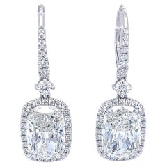 David Rosenberg 10.04 Carat Cushion Shape GIA Drop Dangle Diamond Earrings