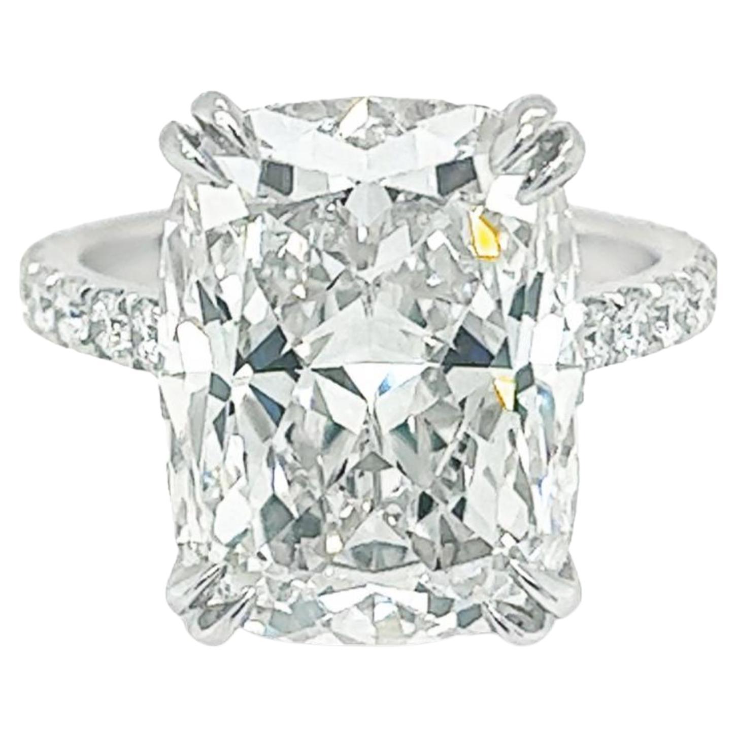 David Rosenberg Verlobungsring mit 10,07 Karat Diamanten in Kissenform F/VVS1 GIA