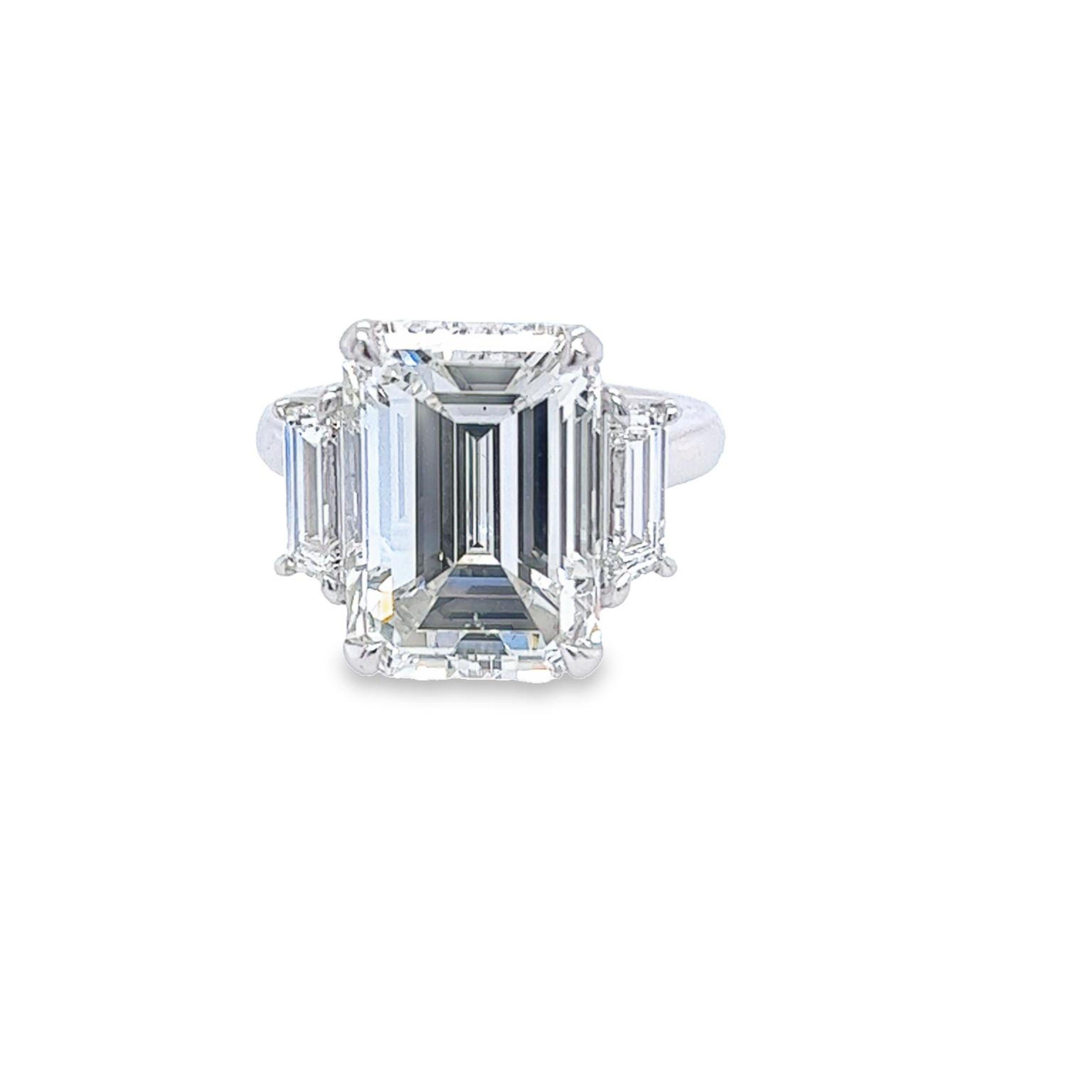 David Rosenberg 10.07 Carat Emerald Cut GIA Three Stone Diamond Engagement Ring For Sale 2