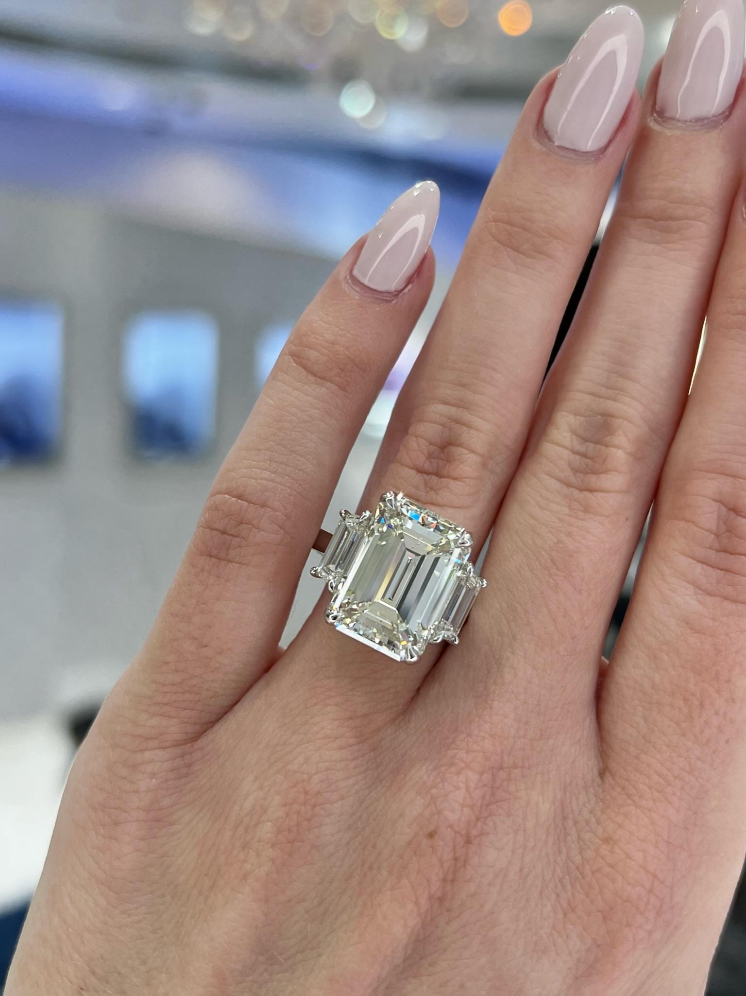 David Rosenberg 10.07 Carat Emerald Cut GIA Three Stone Diamond Engagement Ring For Sale 3