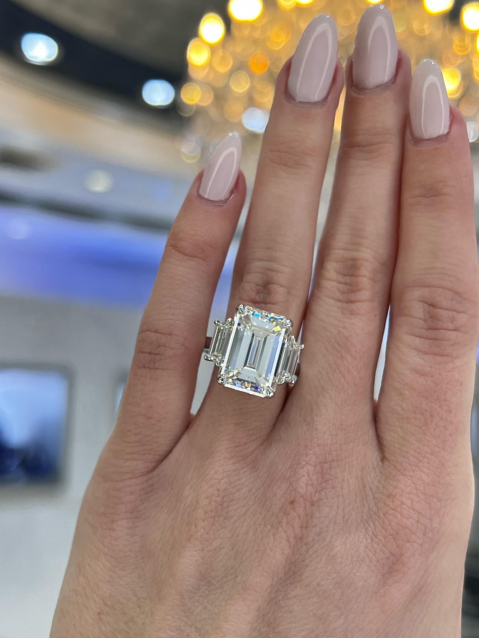 David Rosenberg 10.07 Carat Emerald Cut GIA Three Stone Diamond Engagement Ring For Sale 4