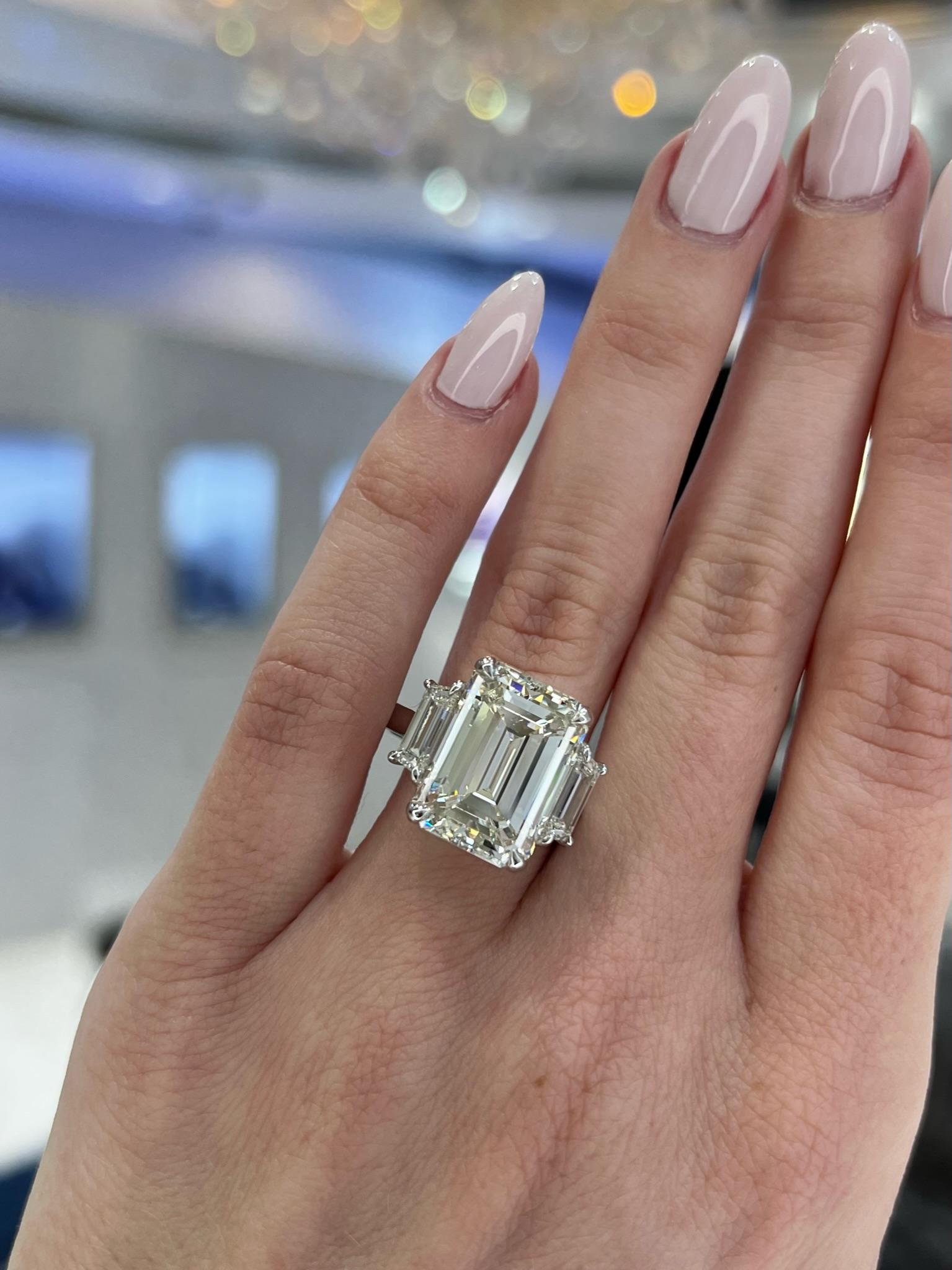 David Rosenberg 10.07 Carat Emerald Cut GIA Three Stone Diamond Engagement Ring For Sale 6