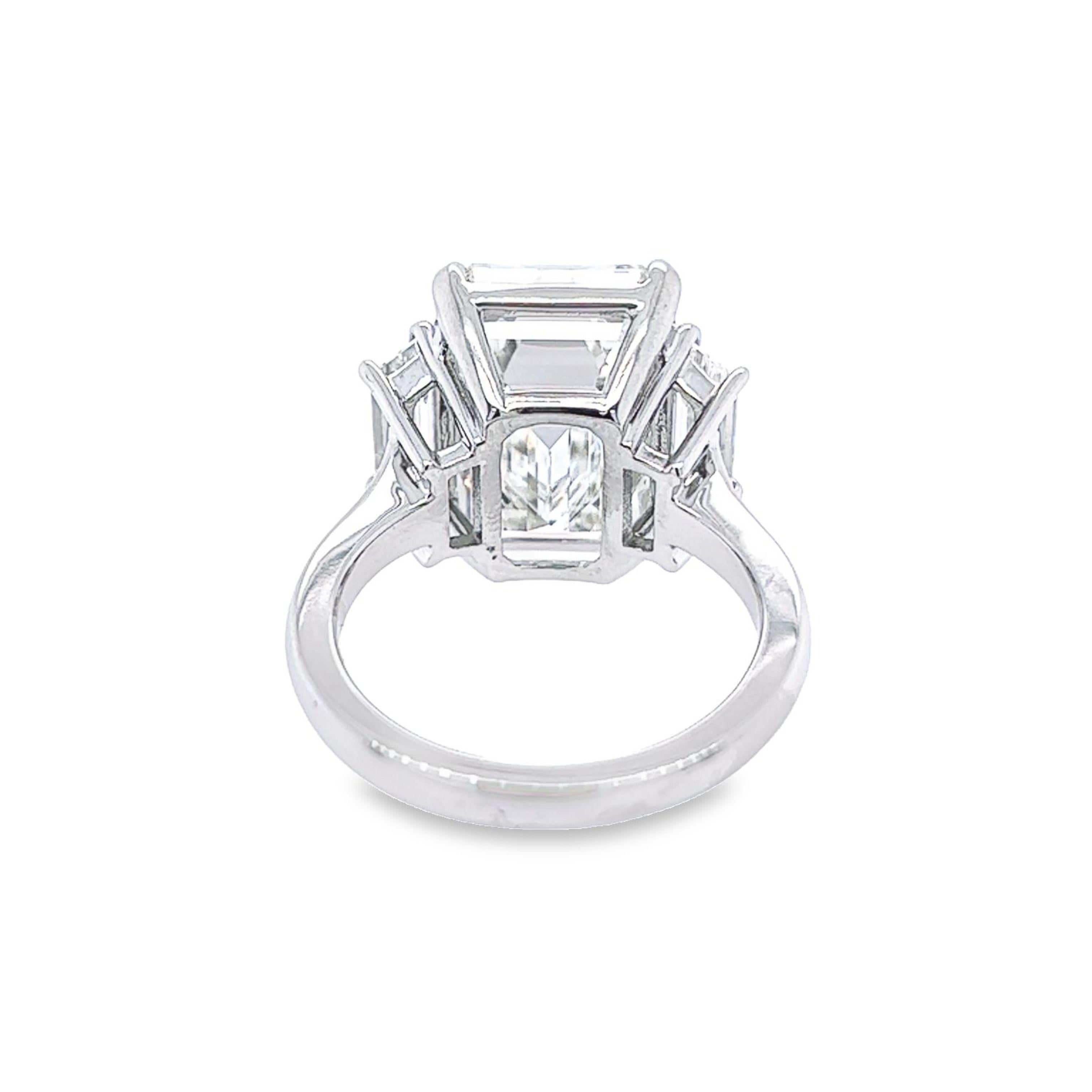 David Rosenberg 10.07 Carat Emerald Cut GIA Three Stone Diamond Engagement Ring In New Condition For Sale In Boca Raton, FL