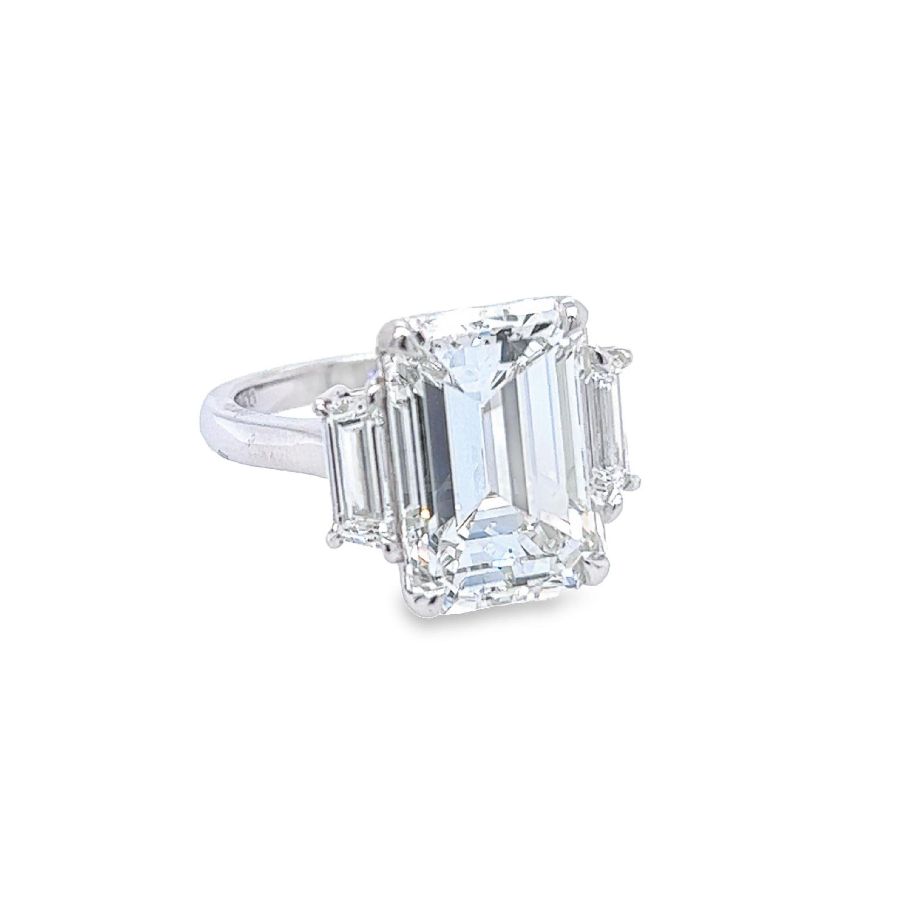David Rosenberg 10.07 Carat Emerald Cut GIA Three Stone Diamond Engagement Ring For Sale 1