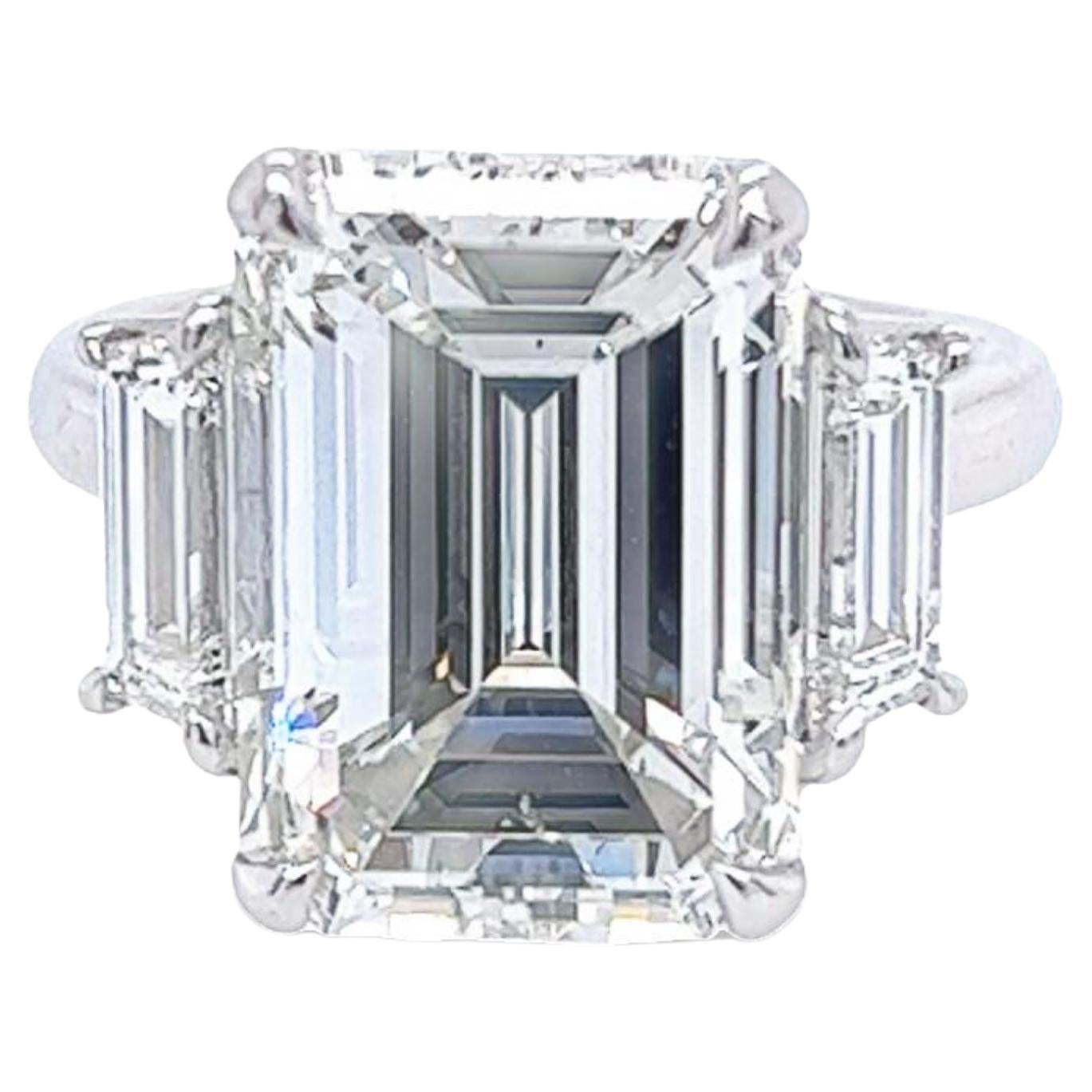David Rosenberg 10.07 Carat Emerald Cut GIA Three Stone Diamond Engagement Ring For Sale