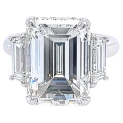Bague de fiançailles en diamant à trois pierres de David Rosenberg, taille émeraude de 10.07 carats, GIA