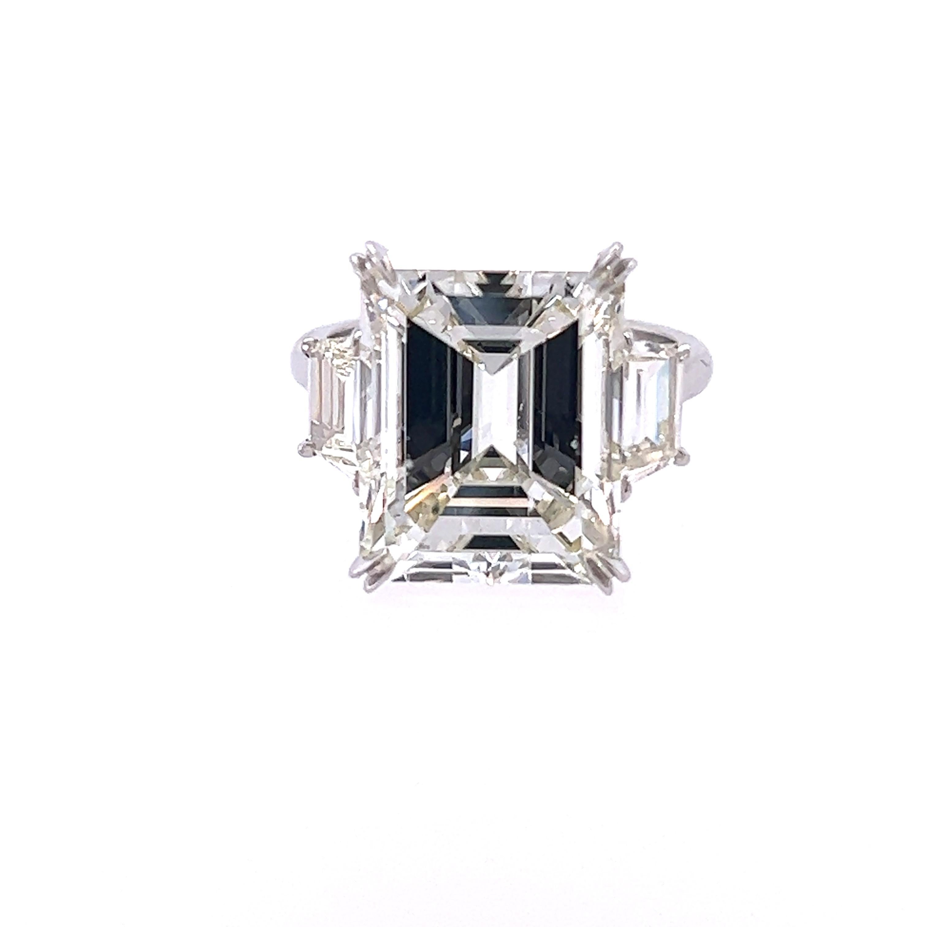 Modern David Rosenberg 10.07 Ct Emerald Cut GIA 3 Stone Diamond Engagement Ring