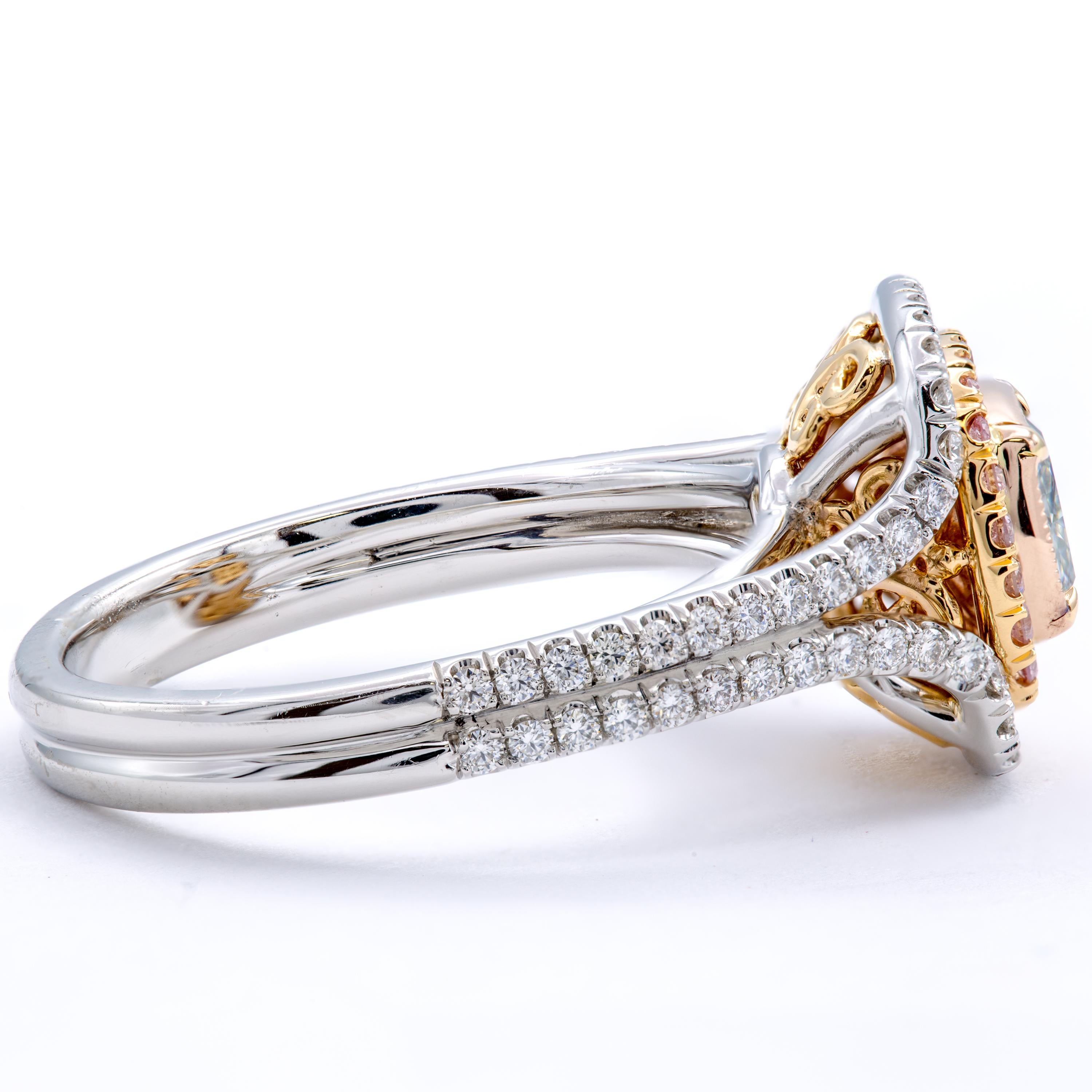 Modern David Rosenberg 1.01 Carat Cushion GIA Natural Fancy Light Green Diamond Ring For Sale