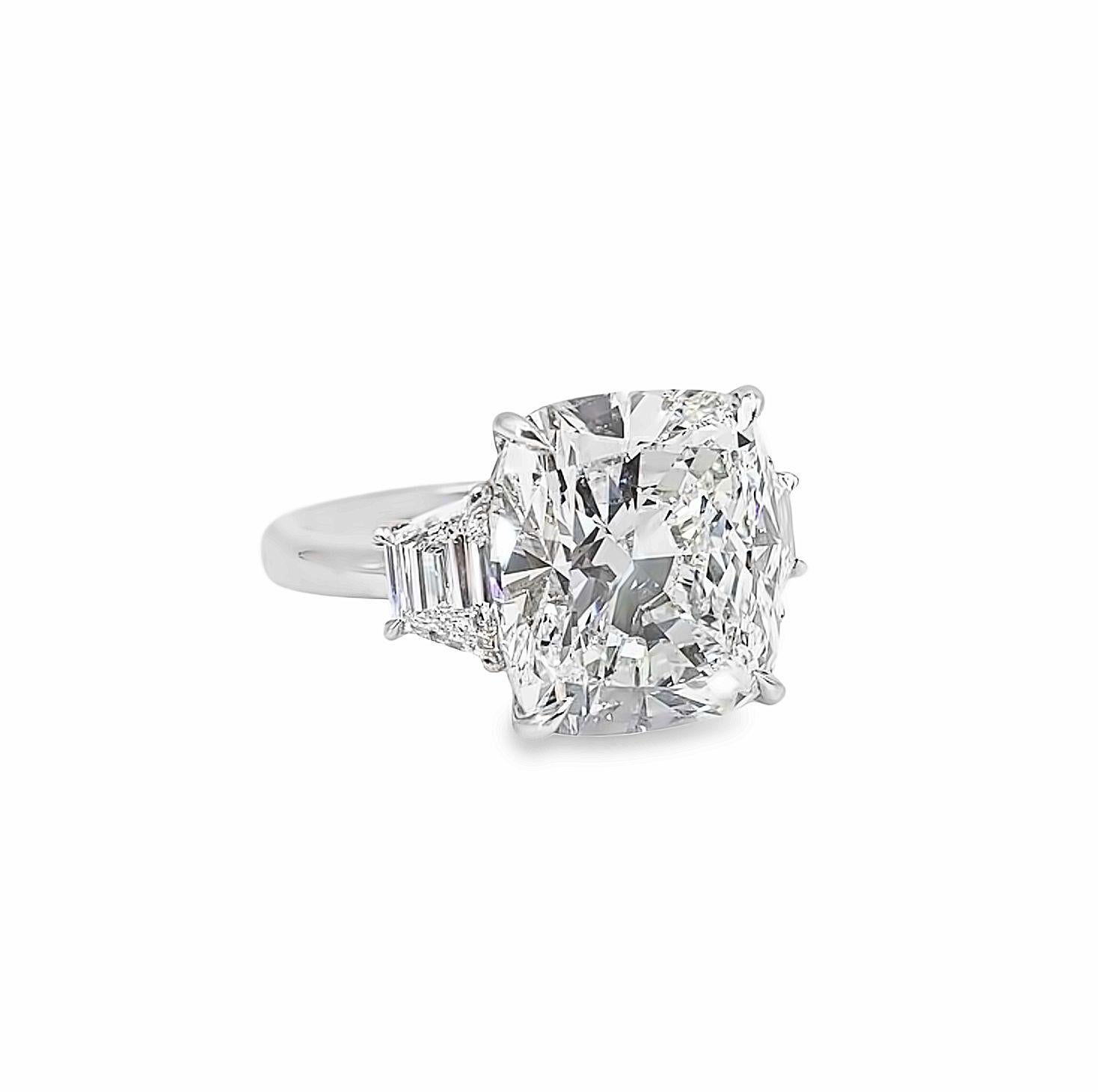 Women's David Rosenberg 10.12 Carat Cushion Cut GIA Three Stone Diamond Engagement Ring For Sale