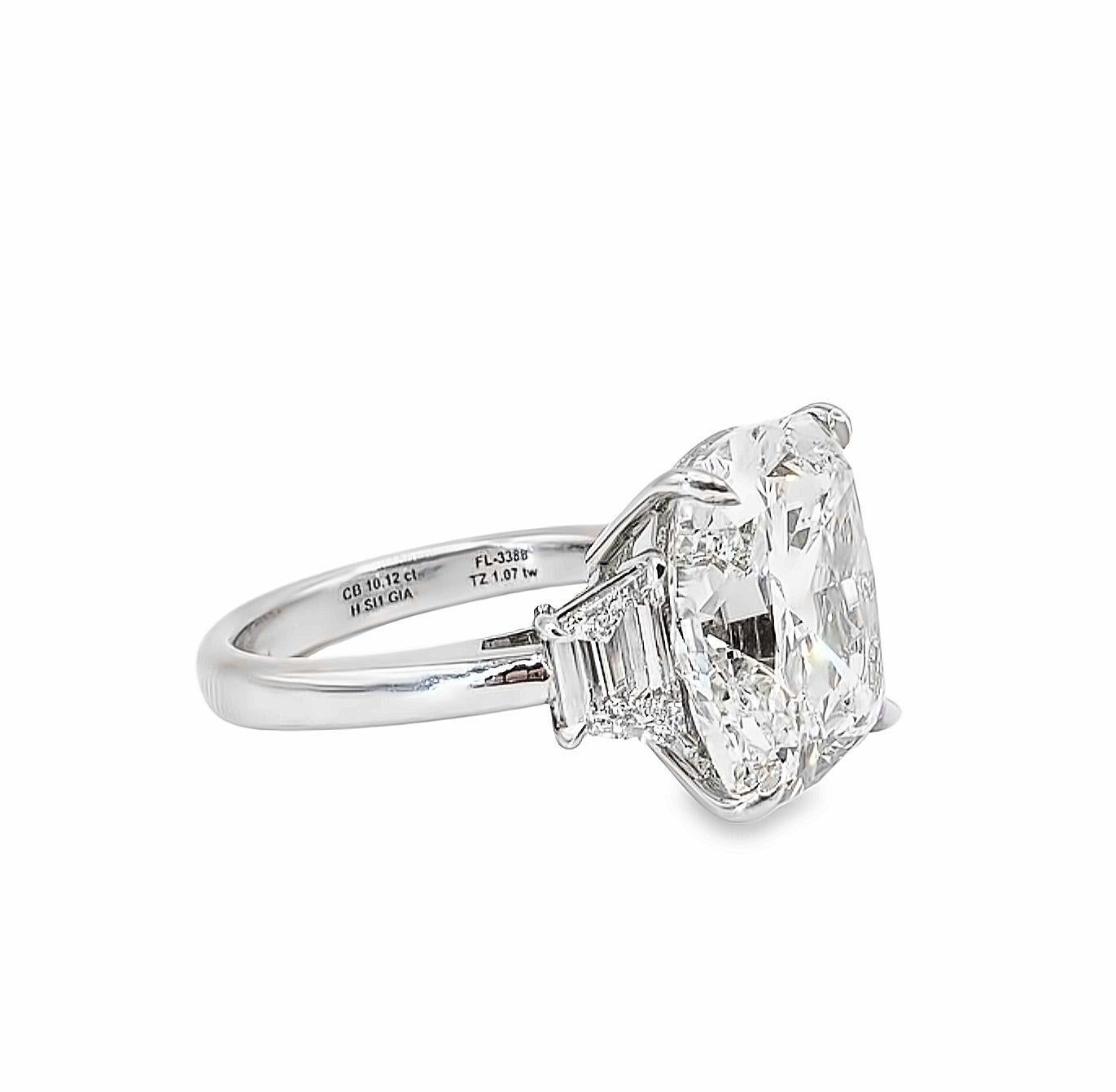 David Rosenberg 10.12 Carat Cushion Cut GIA Three Stone Diamond Engagement Ring For Sale 1