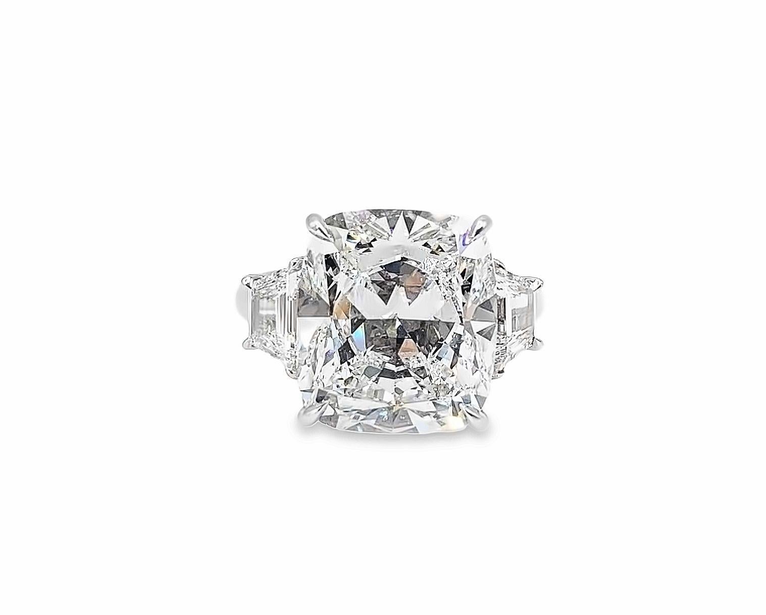 David Rosenberg 10.12 Carat Cushion Cut GIA Three Stone Diamond Engagement Ring For Sale 2